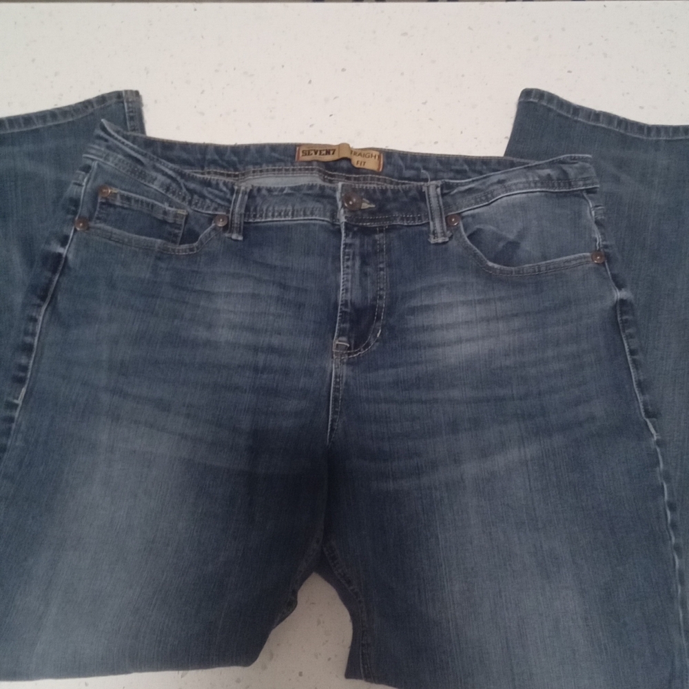 Seven 7 Mens Jeans 38x32 Whiskering Straight Fit Blue